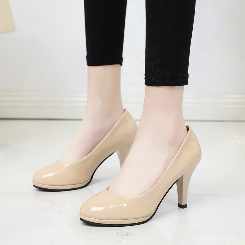 

2023 New Pumps Women Shoes Style High Heels Shallow Ladies Platform Shoes Round Toe Square Heels Women Office Party Black Shoes