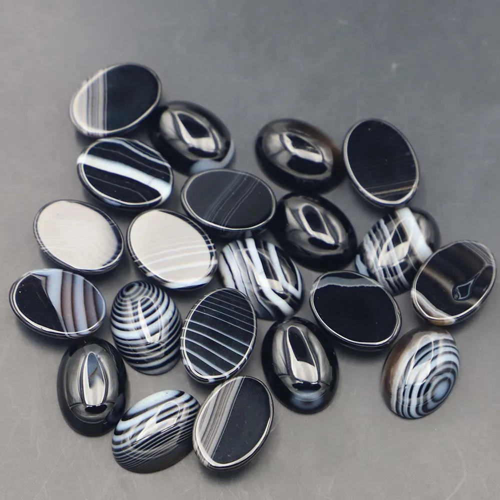 

New 13x18mm Natural Stone Black Stripe Agate Oval Shape Cabochon Bead for Jewelry Material Clothes Accessories Wholesale 50pcs