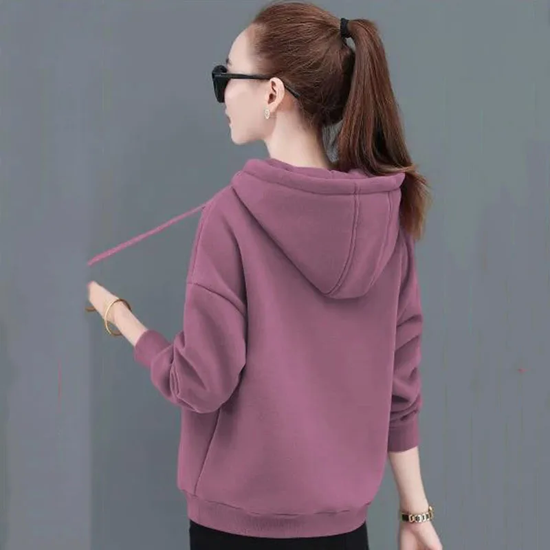 Winter Fall Add Velvet Hoodies Loose Warm Sweatshirt Pullovers Thick Oversize 80kg Tops Korean New Woman Long Sleeve Hooded