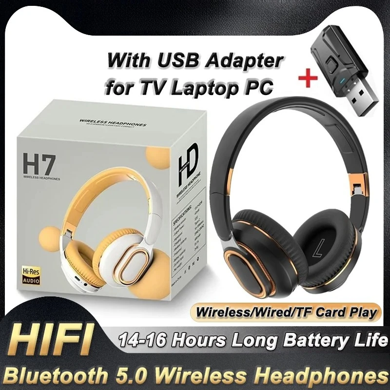 

H7 Tv Bluetooth Headphones Wireless Headphon with Mic USB Adaptor Headset Noise Cancelling Stereo Foldable Bass for TV Earphone