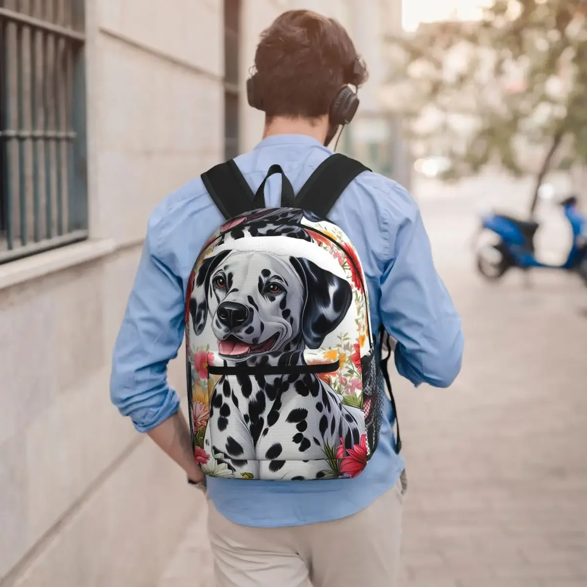 Dalmatian Dog And Flower Background Student Backpack School Bag Hiking Travel Daypack for Men Women Bookbag Shoulder Bags