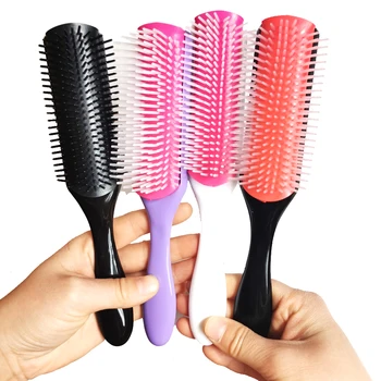 4 Kleur 9-Rijen Denman Borstel Vrouwen Ontwarren Styling Haarborstel Hoofdhuid Massager Salon Kappers Recht Krullend Nat 4c Haar Kam