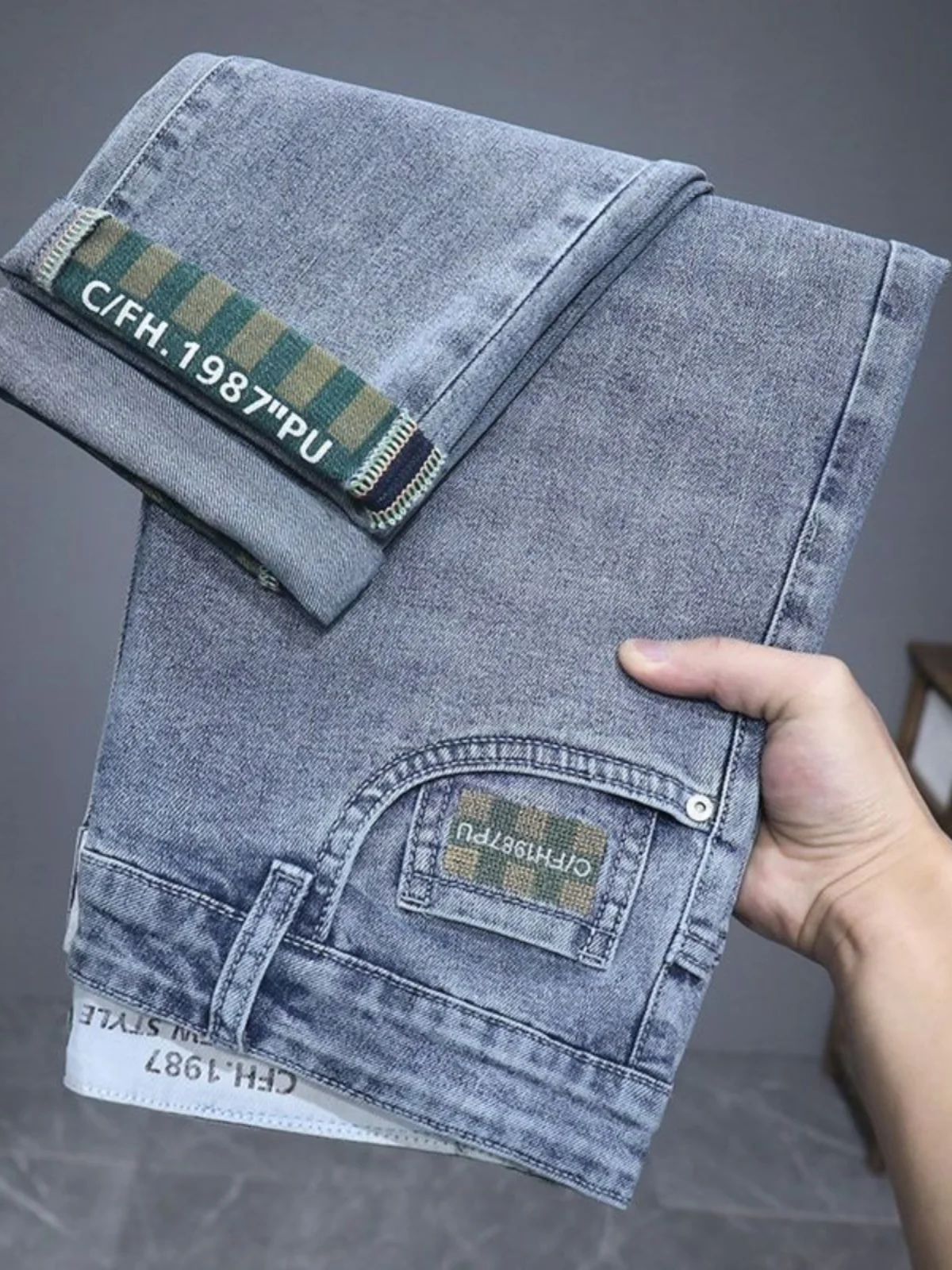 

Мужские джинсы из тонкого хлопка на весну-осень, прямые, эластичные, легкие, светлые, из чистого хлопка, длинные брюки для мужчин