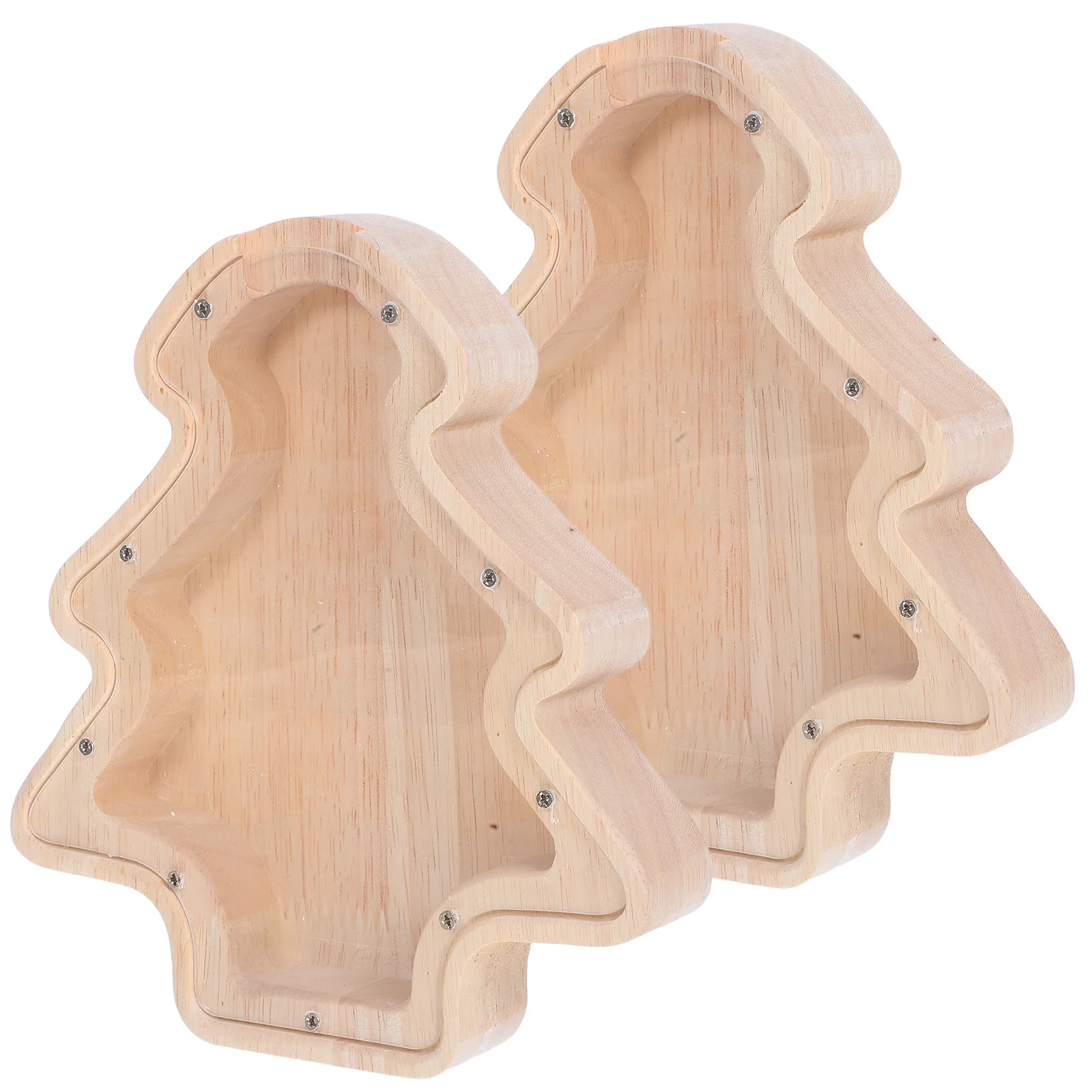 2個セット クリスマスツリー型貯金箱 木製 子供用貯金箱 コンパクトコインホルダー ホリデーパーティーの記念品やギフトに