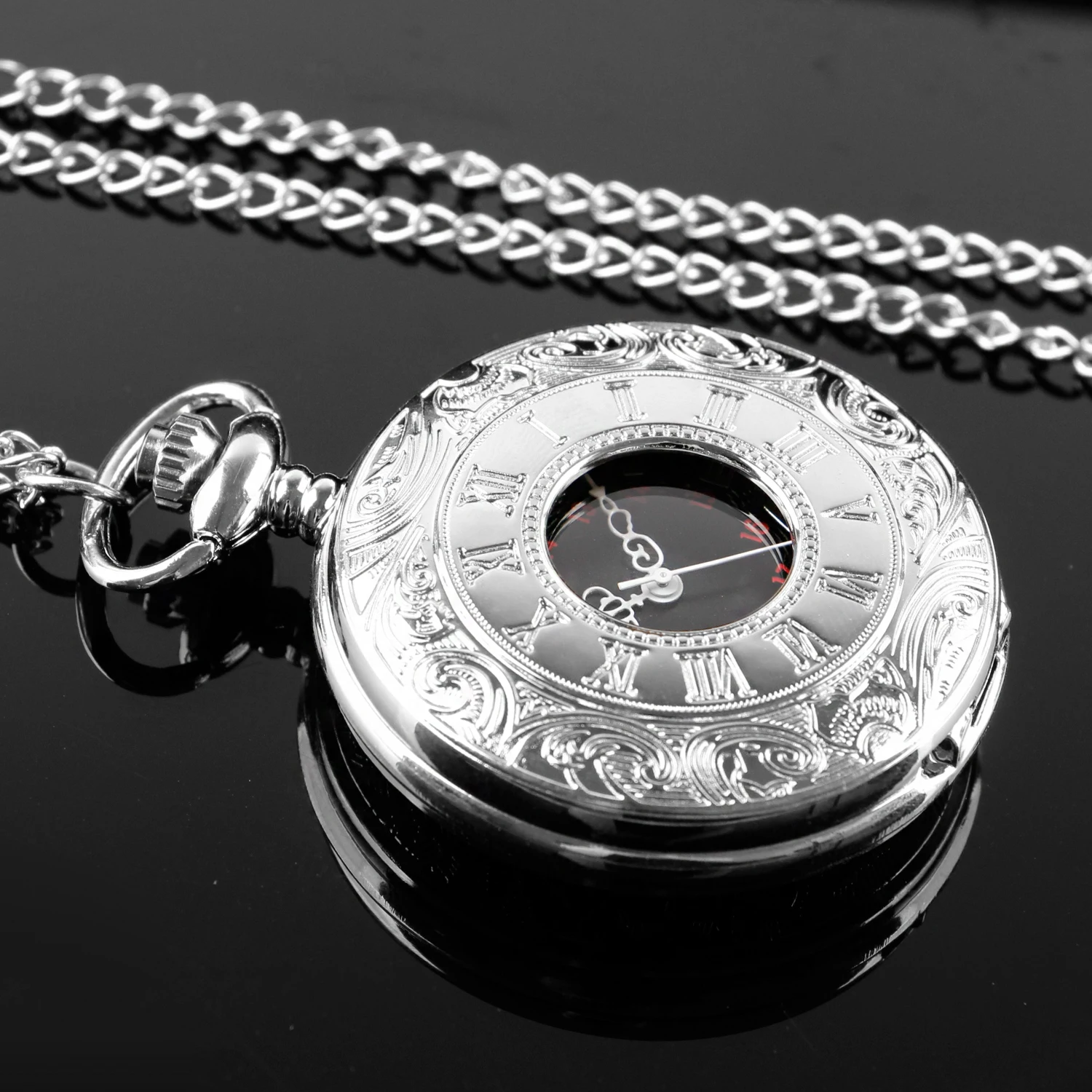 ساعة جيب كوارتز Steampunk رقمية فضية مجوفة باللون الأسود بتوقيت عتيق وقلادة من الأحجار الكريمة هدية كلاسيكية للرجال والنساء للأزواج #5