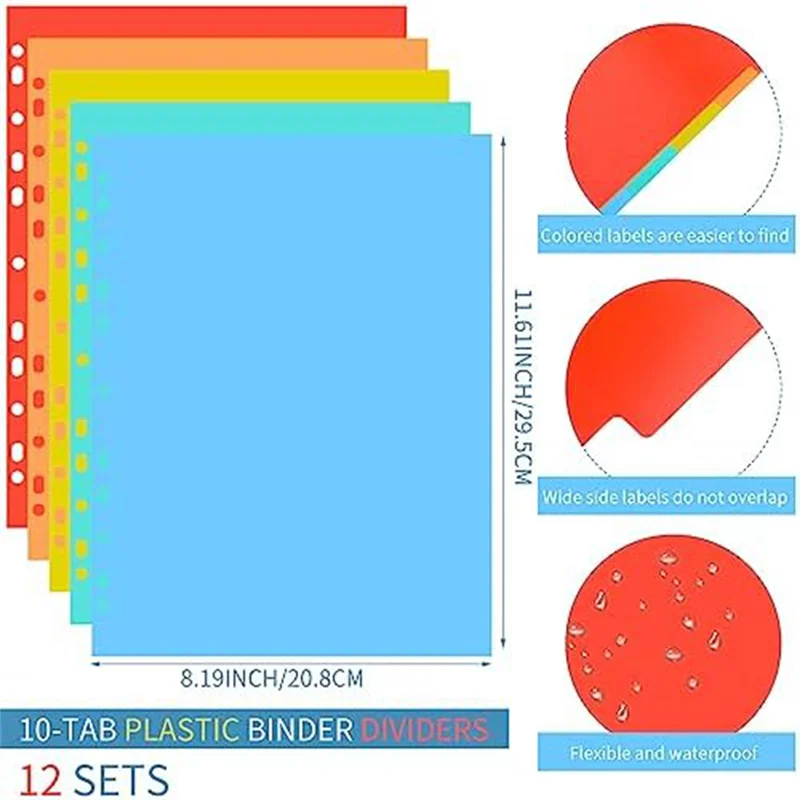 Practical-3 Ring Binder Dividers 5 Colors Plastic Dividers Binder For School Subject Files