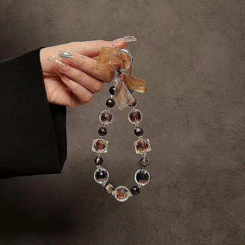 

Легкий роскошный INS ретро янтарный кулон ручной работы для цепочки мобильного телефона, ремешок для камеры CCD, подвеска с бантом из бисера