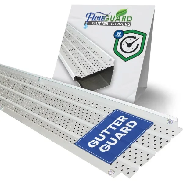 FlowGuard Premium 50-Year Gutter Cover System - White - 5 Inch Aluminum Gutter Guards, 102 Feet - By FlexxPoint