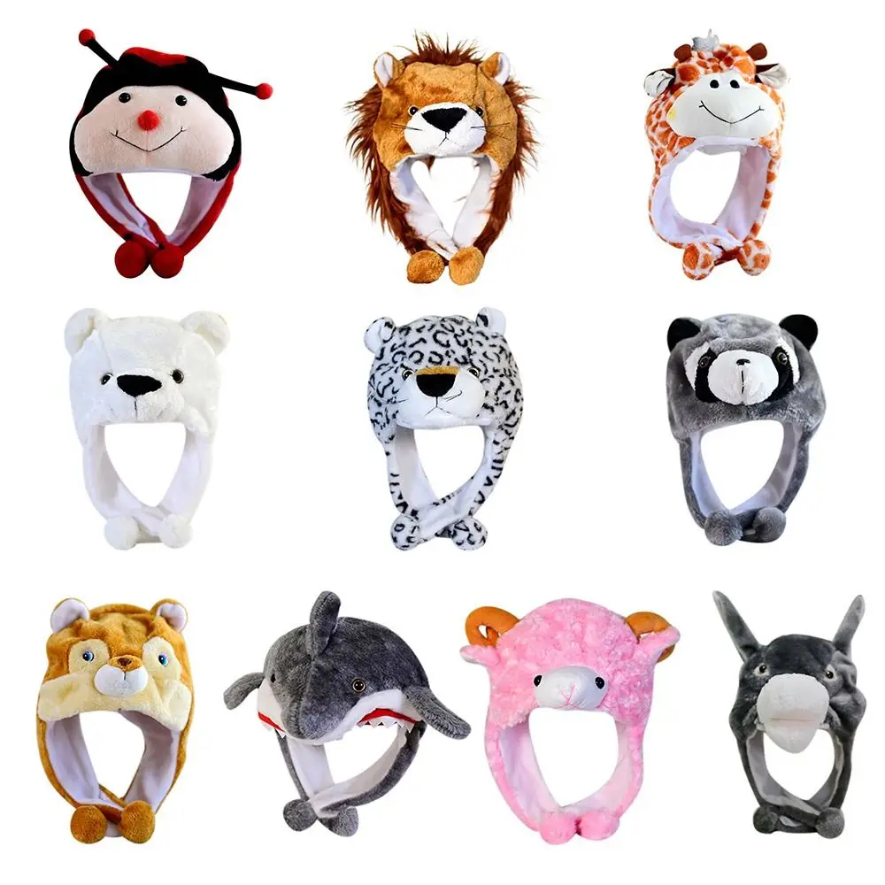 Funny Toys Cartoon Plush Moving Hat Animal Neck Warmer Movable Ears Airbag Cap Animal Earflap Hat Winter