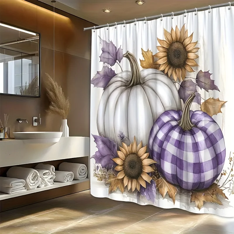 1pc Thanksgiving Style Shower Curtain Featuring Patterns of Pumpkins, Sunflowers, And Maple Leaves, Perfect for Halloween And Th