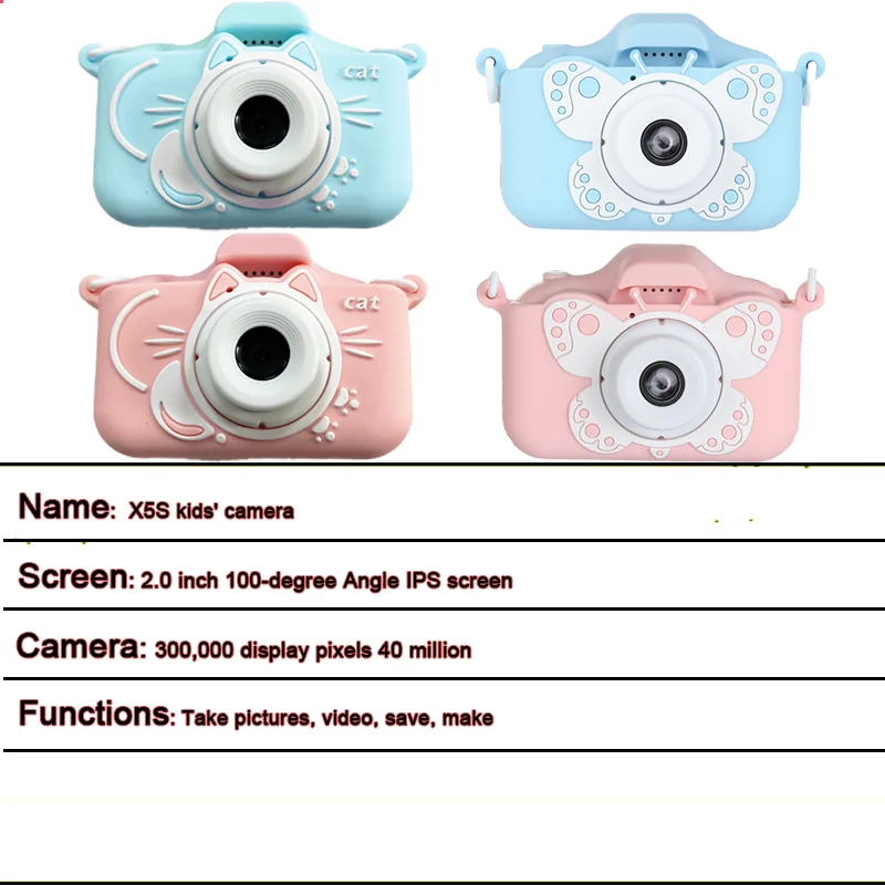 Children Camera Cat  Butterfly cute Toys HD Digital Camera for Boys/Grils With 32G SD Card Selfie Outdoor Toys  Birthday Gift