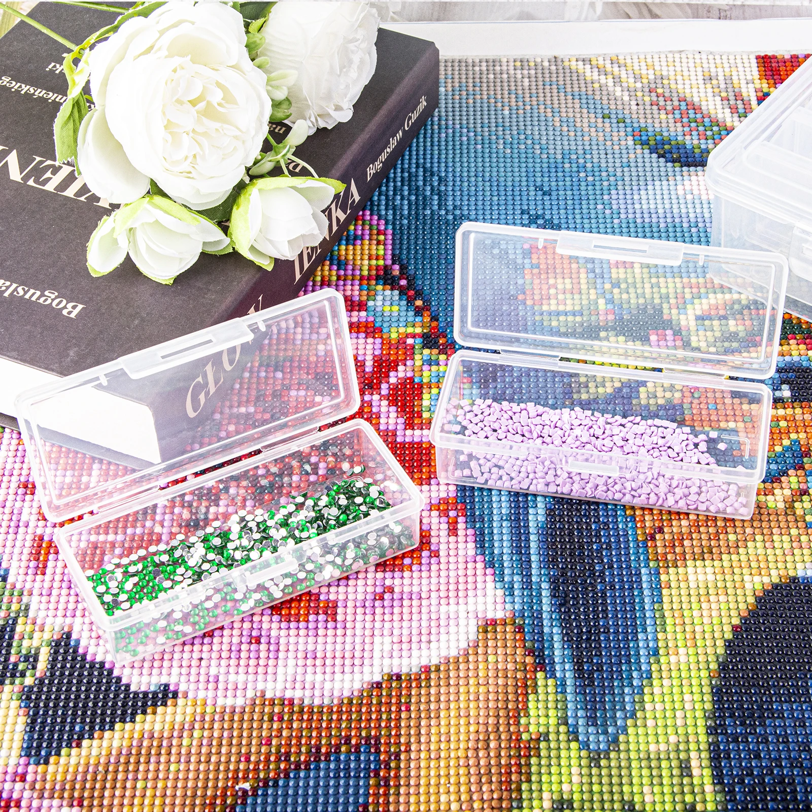 مجموعة واحدة من 12 قطعة من صناديق التخزين المستطيلة، هدية تخزين خرز حجر اللوحة الماسية، مناسبة لصندوق التطريز الماسي DIY