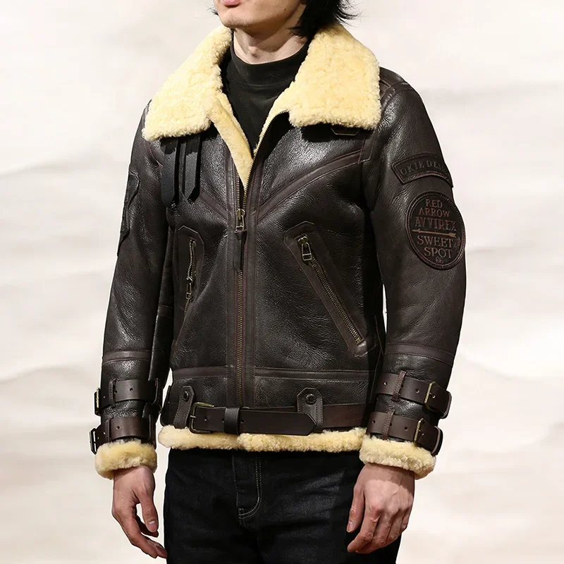 

ZF1400 Asian Size Air Force Pilot Warm Wool Merino Fur Skin Coat High Quality Genuine Sheep Shearling Jacket