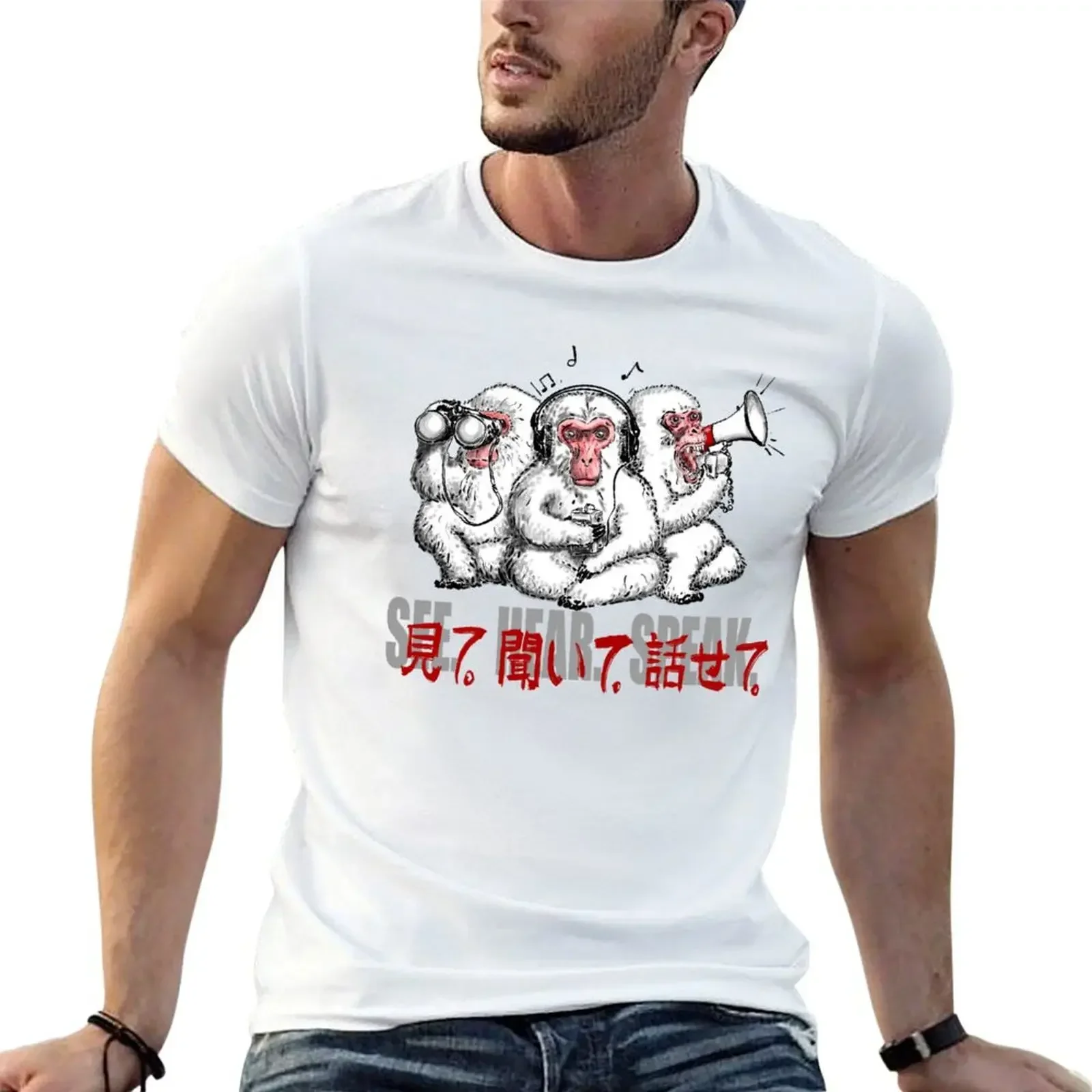 3 Monkeys: SEE. HEAR. SPEAK. (Kanji) T-shirt vintage graphics plain korean fashion mens graphic t-shirts anime