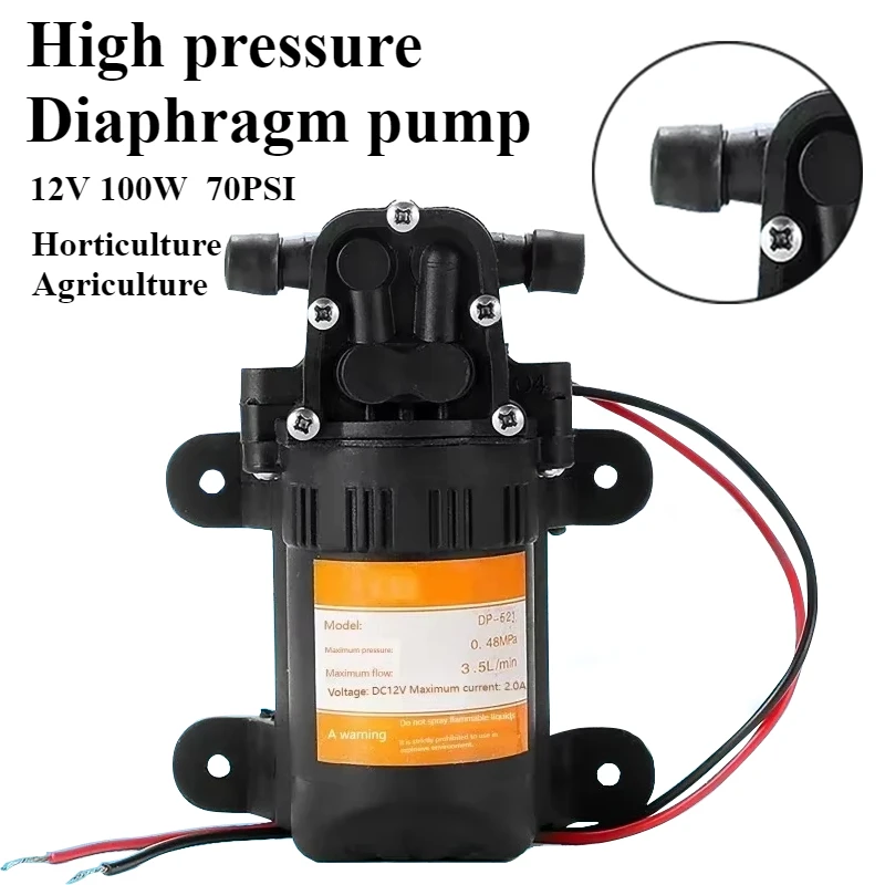 Pump  High Pressure Diaphragm Sprayer, Agricultural Electric Water Pump, Car Wash, Micro, 70PSI, 12V 100W