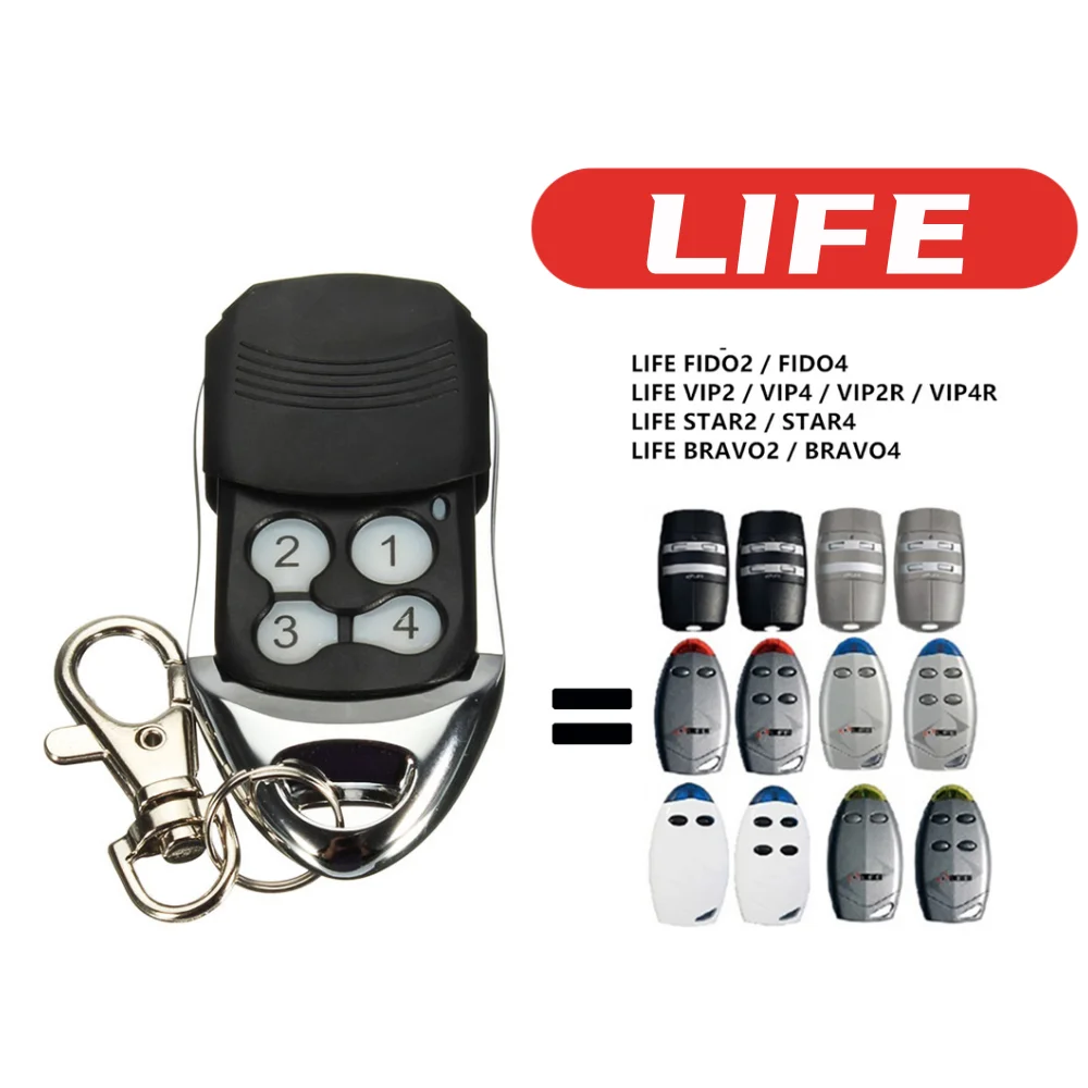 LIFE garage gate Remote control LIFE FIDO2 VIP2 VIP4 STAR2 BRAVO4 Rolling code 433,92MHz garage command Handheld transmitter