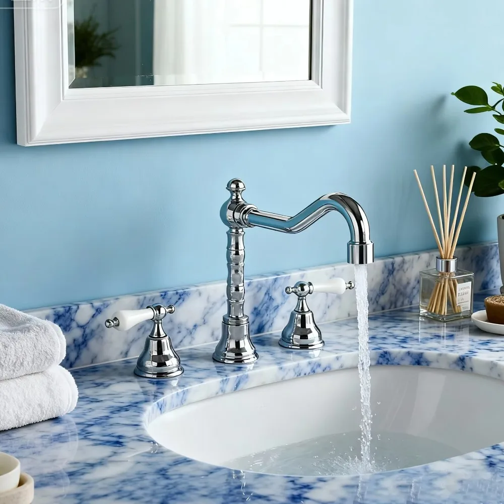 

Antique Luxury Basin Faucet Gold Basin Split Faucet Brass Washbasin Cold and Hot Water Brass Tap Bathroom Faucet 3 Hole