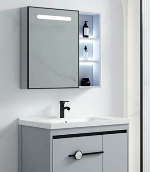 Aluminum Alloy Bathroom Mirror Cabinets Wall-mounted Balcony Washstand Locker Bedroom Dressing Mirrors with Storage Rack B