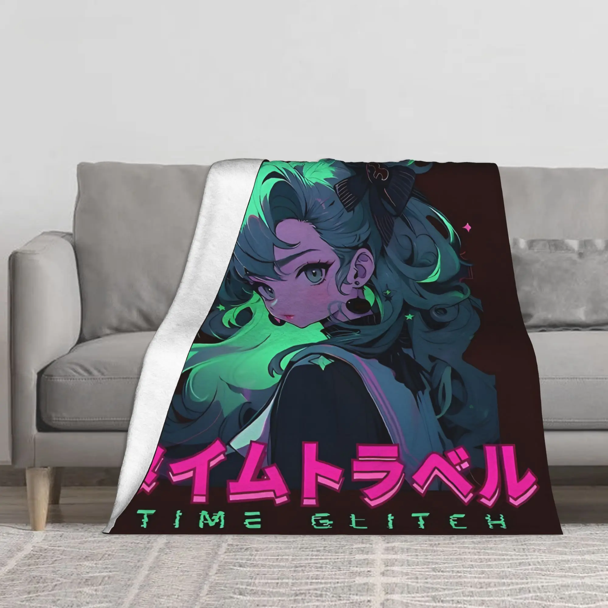 1PC 90S Anime Glitch Waifu Blanket Throw Super Cosy Plush Living Room Sofa