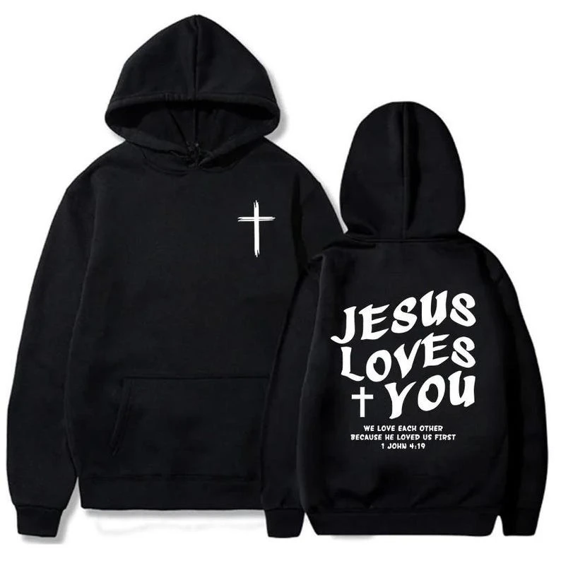 Jesus Love's You Christian Bible Verse Hoodies Faith Sweatshirt Religious Scripture Hoodie Church Gift