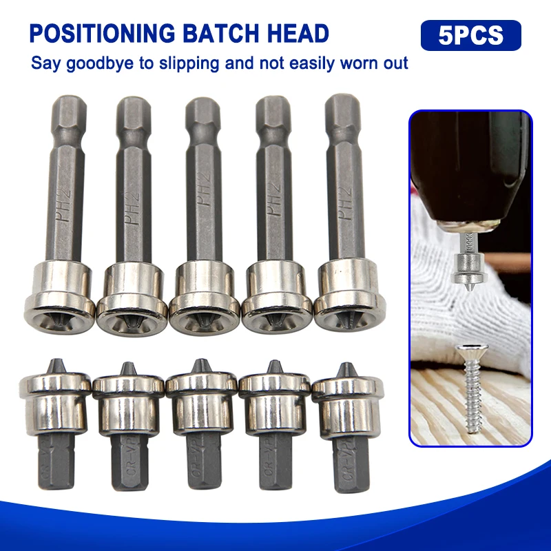 

5pcs/set Magnetic Positioning Screwdriver Bits Tip Woodworking Screw Hex Shank Gypsum Board Positioning Bit Batch Head 25/50mm