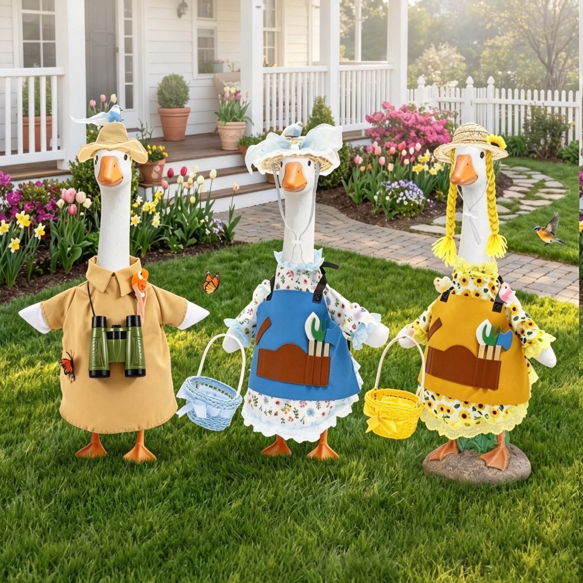 Porch Goose Outfit Decorative 23 Inch Lawn Goose Costume Garden Statue Dress Up Clothing with Hat for Outdoor Yard Garden Decor
