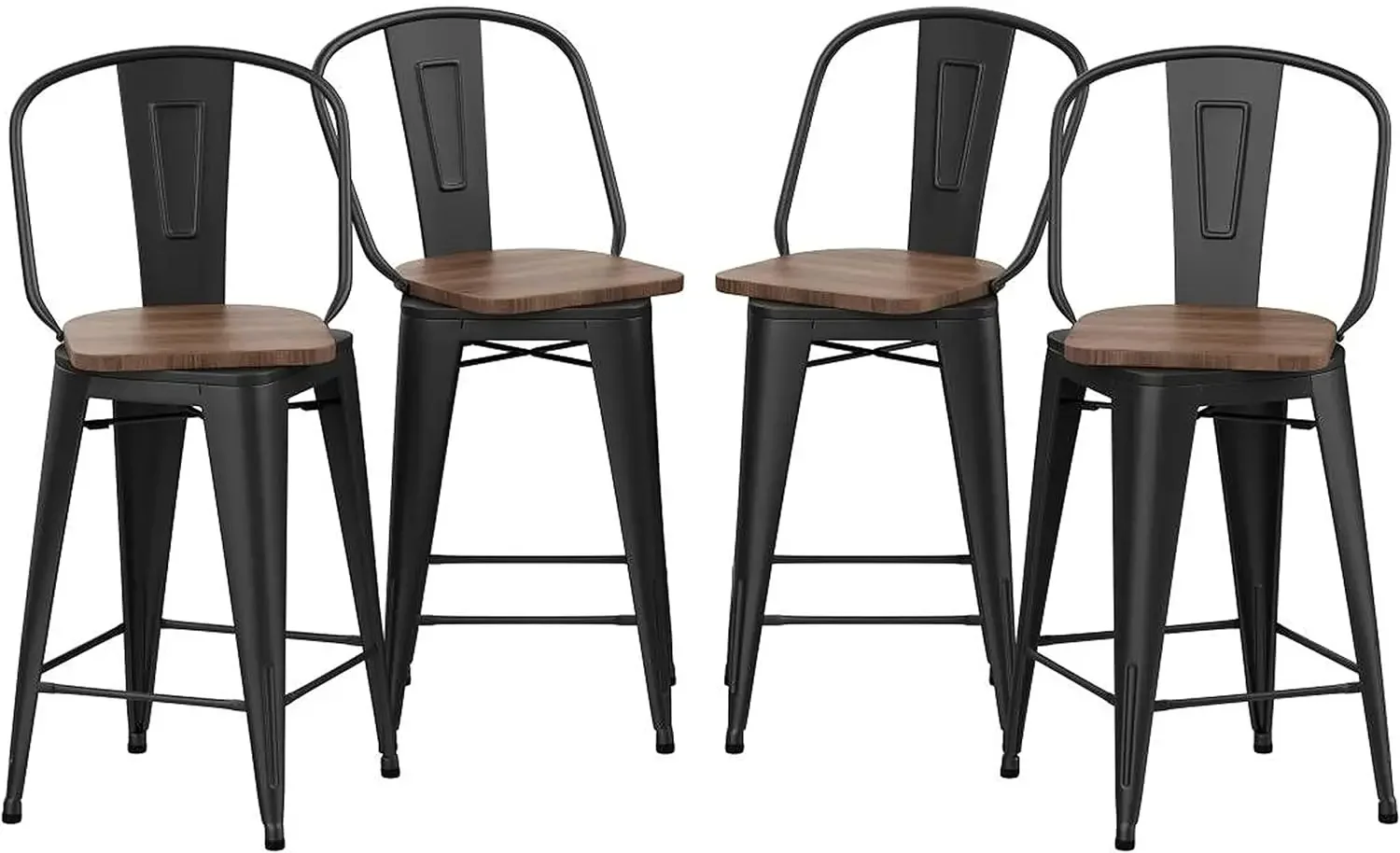 

Furniture Swivel Metal Barstools Kitchen Counter Bar Stools High Back Set of 4