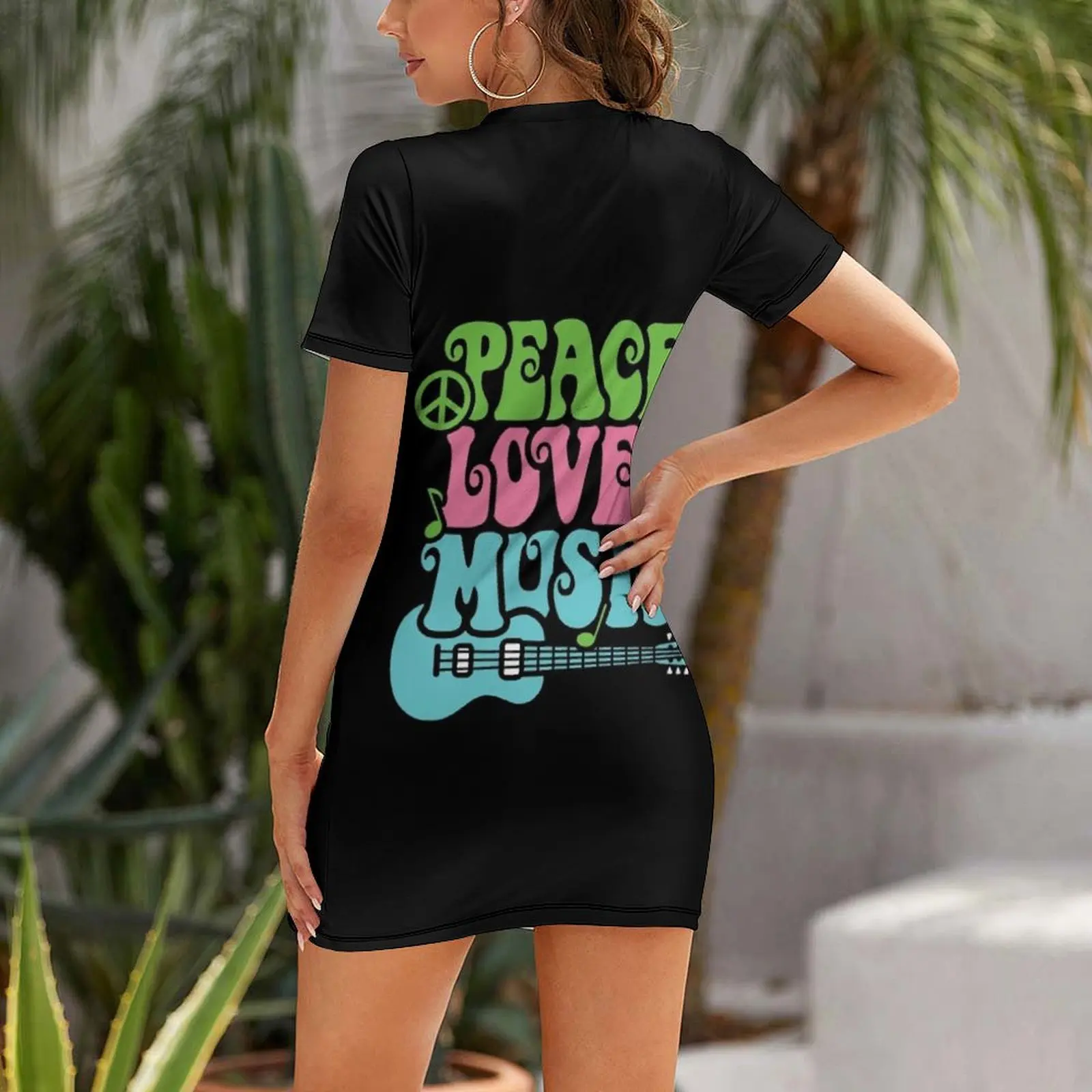 Peace Love Music Short Sleeved Dress clothes for women Dresses elegant party dresses for women 2025 Dress