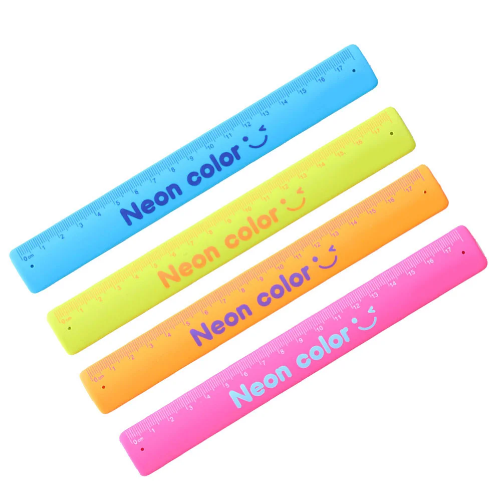 4 قطعة سوار صفعة مرن مسطرة 18 سنتيمتر أداة قياس قابلة للطي مقاومة للكسر للوازم المدرسية لون عشوائي