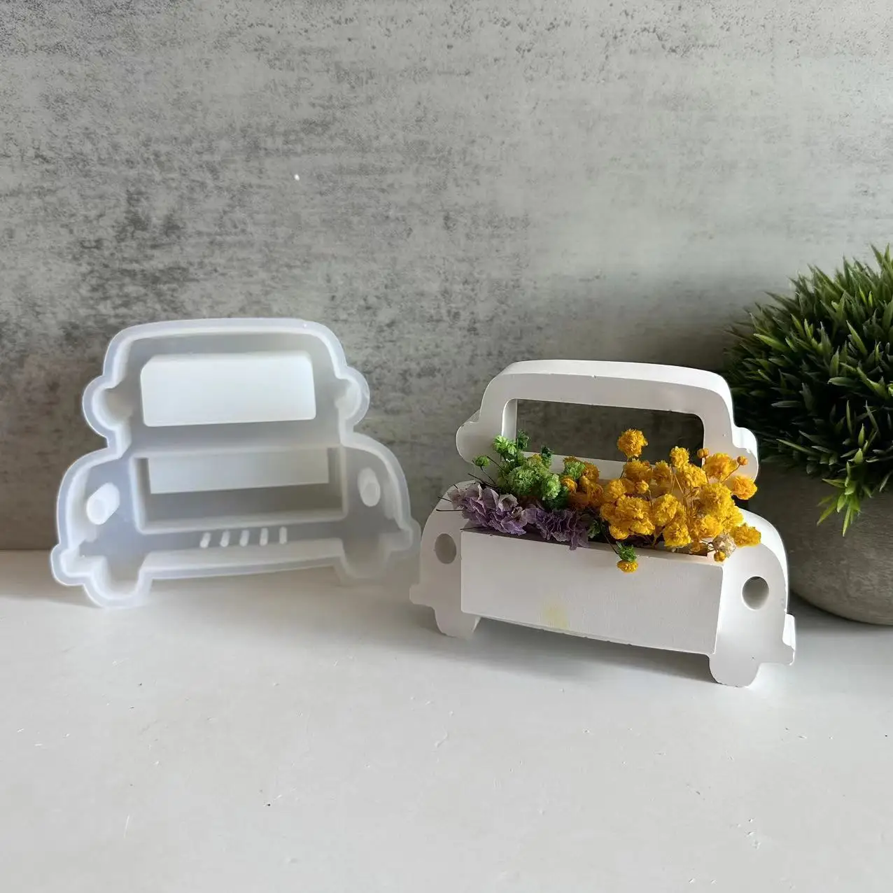 Bus Flower Basket Silicone Mold Car Digital Plug-In Plaster Mold Drop Glue Mold Gift Diy Mold