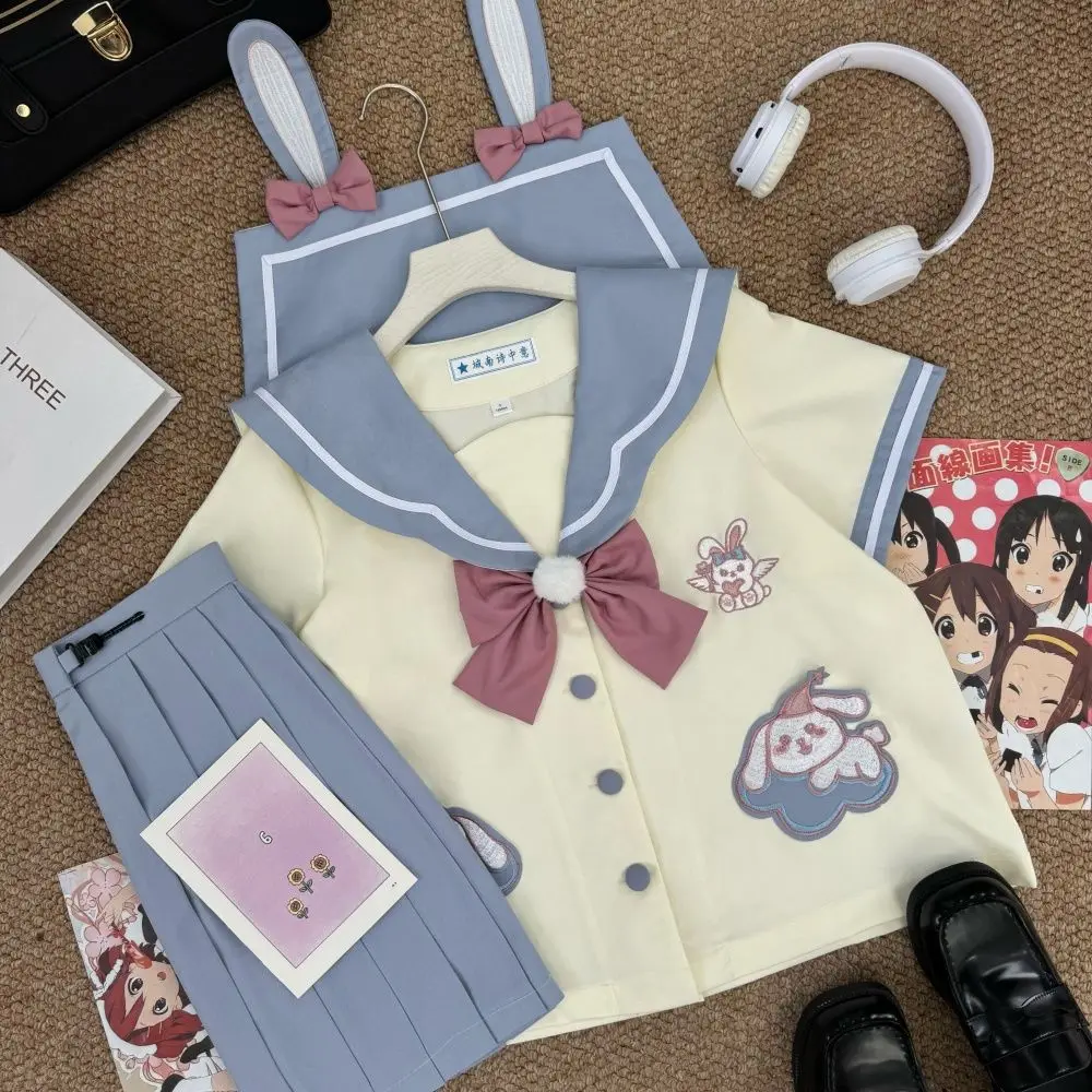 Uniforme modello coniglio giapponese Abito da marinaio blu Abito da asilo Jk Stile carino a maniche corte Stile college Gioco di ruolo Ragazza