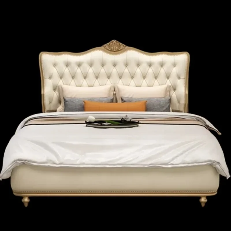 

Двуспальная кровать с двойной водонепроницаемой защитой, современная, золотая, в стиле принцессы, роскошная, с изголовьем Queen, японская эргономичная, для отелей, мебель для гостиниц