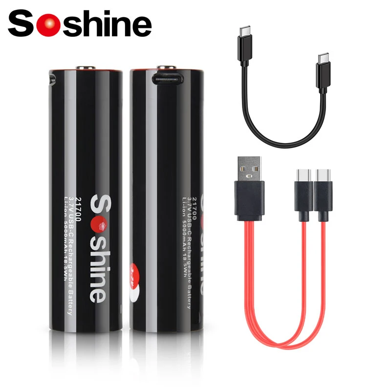 Soshine 3.7V 21700 Lithium Battery 100% Original 21700 5000mah Multi-function li-ion Rechargeable Battery Type-c Input 5V Output