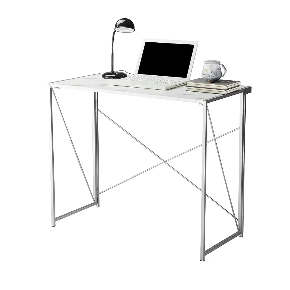 

Foldable Computer Desk, Marble/Silver
