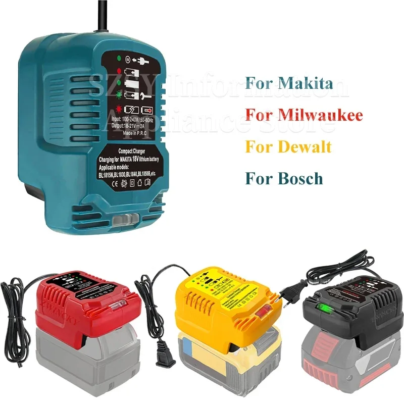 Li-ion Battery Charger For Makita Battery Charger 18V 20V For Milwaukee For Dewalt For Bosch 2A Portable Mini Charger 100V-240V