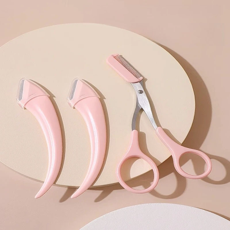 1PC Safe Eyebrow Trimmer Stainless Steel Eyebrow Scissors with Comb Woman Hair Removal Shaver Eyebrows Shaping Makeup Tool