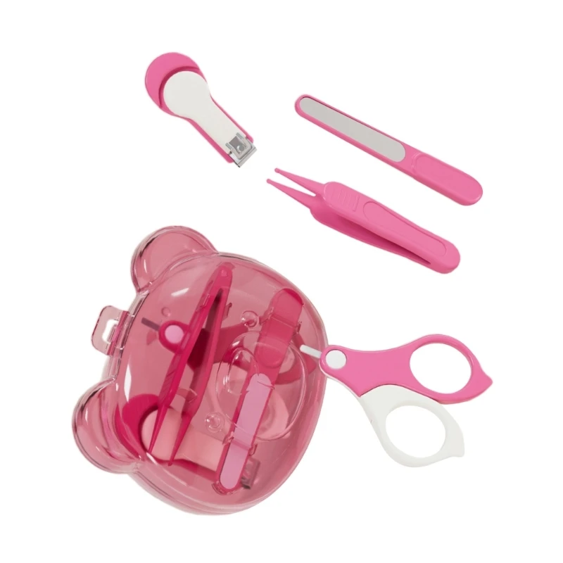 Infants Nails Trimming Set Gentle Trimmer & Tweezer with Portable Cartoon Bear Nails File Storage Box for Delicate Care