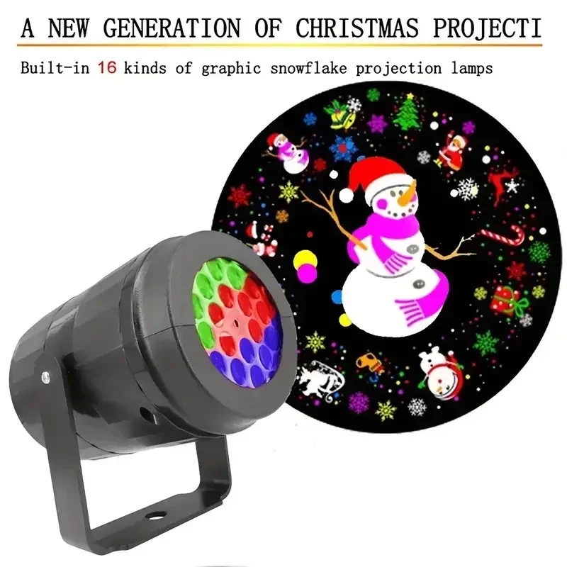 16 Patterns LED Christmas Projector Lamp 360° Rotatable Party Christmas Decoration Lamp Indoor Outdoor Lighting Snow Spotlight