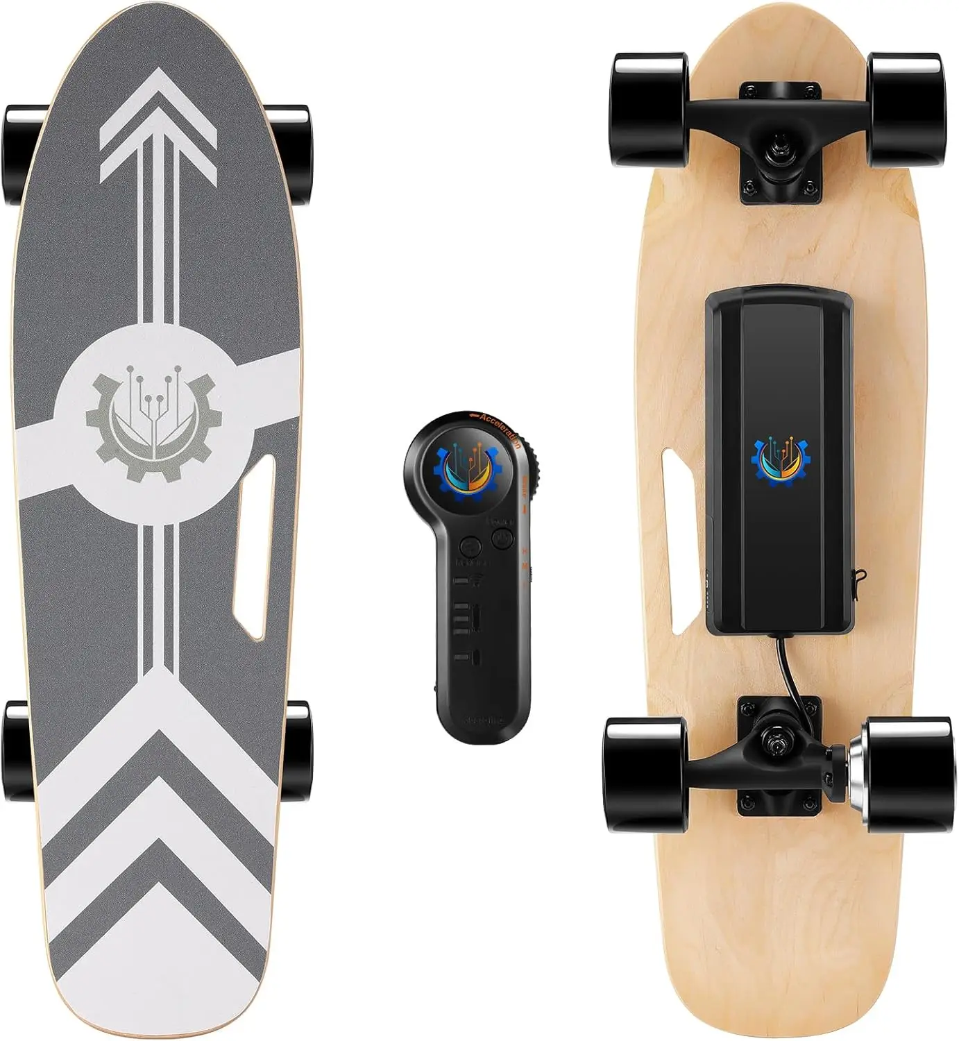 Longboard eléctrico de arce con control remoto, velocidad máxima de 27,5 MPH, rango máximo de 8 millas, carga máxima de 220lbs, 12,4 ", 7 capas