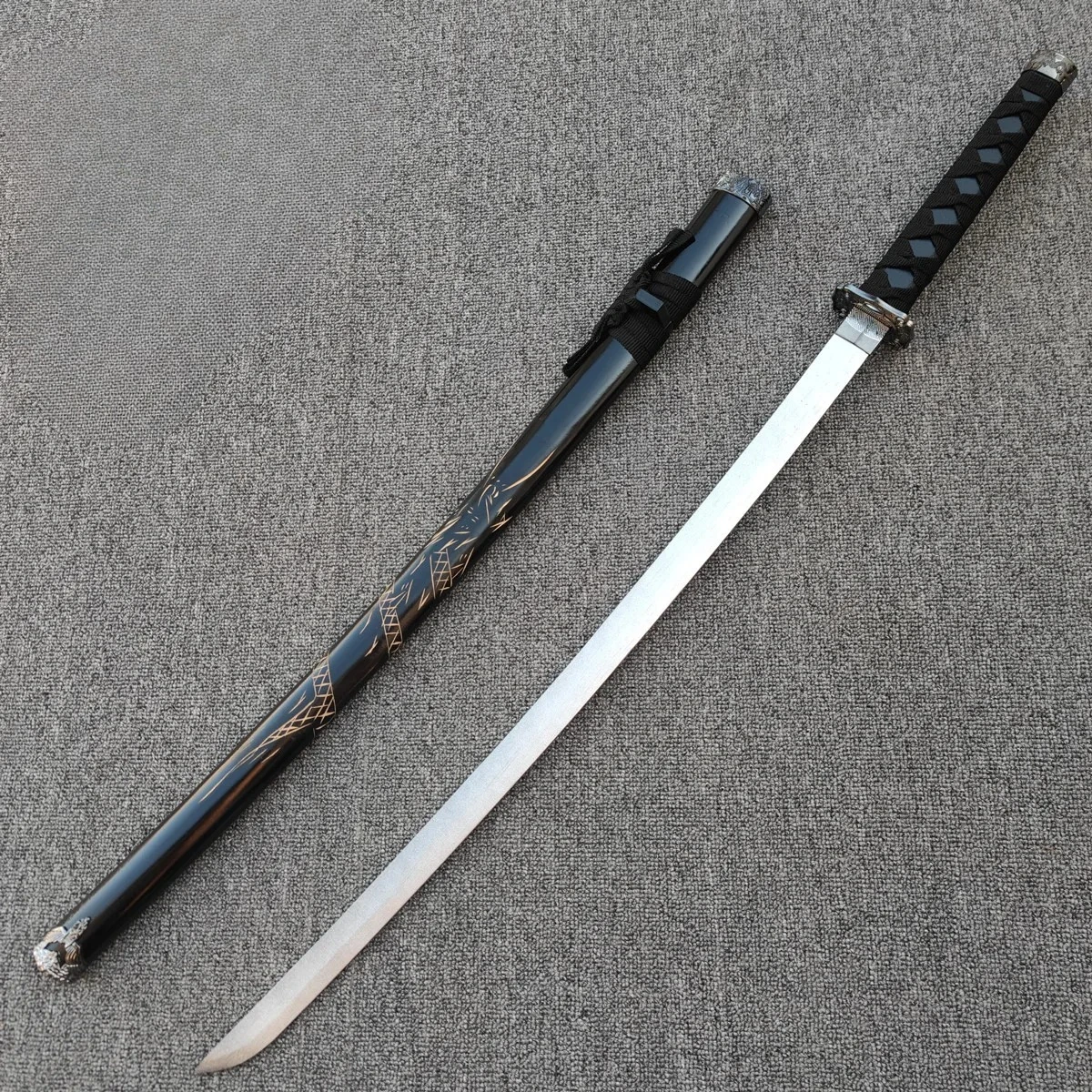 

100CM Bamboo Knife Wooden Tang Hengdao Sheathed Samurai Blade Training Sword Drawing Props