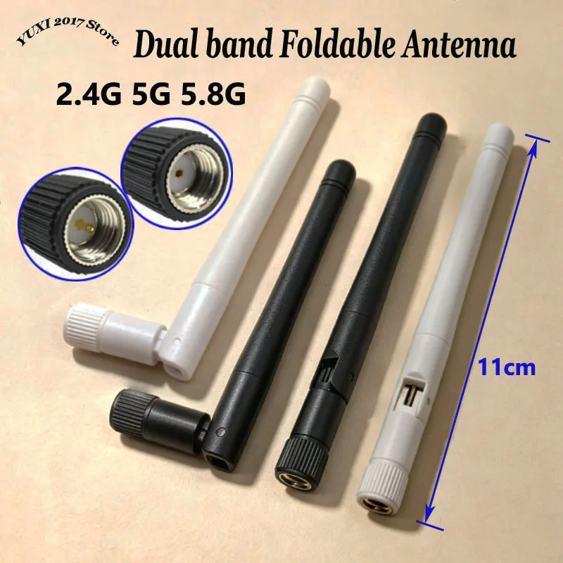 11cm Foldable Rubber Rod Antenna 3dBi Dual Band 2.4G 5G 5.8G SMA Interface External WiFi Bluetooth Router Signal Booster Aerial