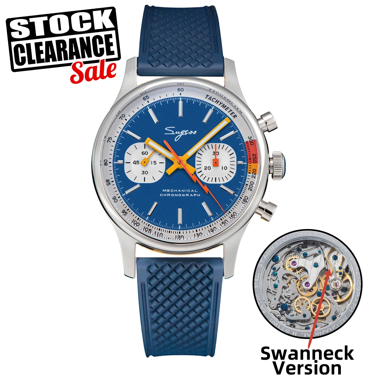 Sugess piloto relógio com movimento gaivota swanneck relógio de pulso mecânico cronógrafo safira cristal militar limitado corrida 1963