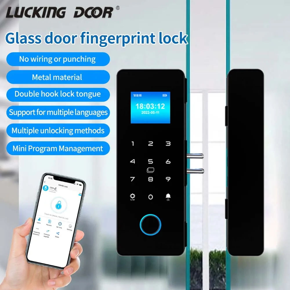 

HAHA Lock App Bluetooth Smart Glass Door Lock Remote Unlock Fingerprint RFID IC Card Password with Time Attendance Record Report