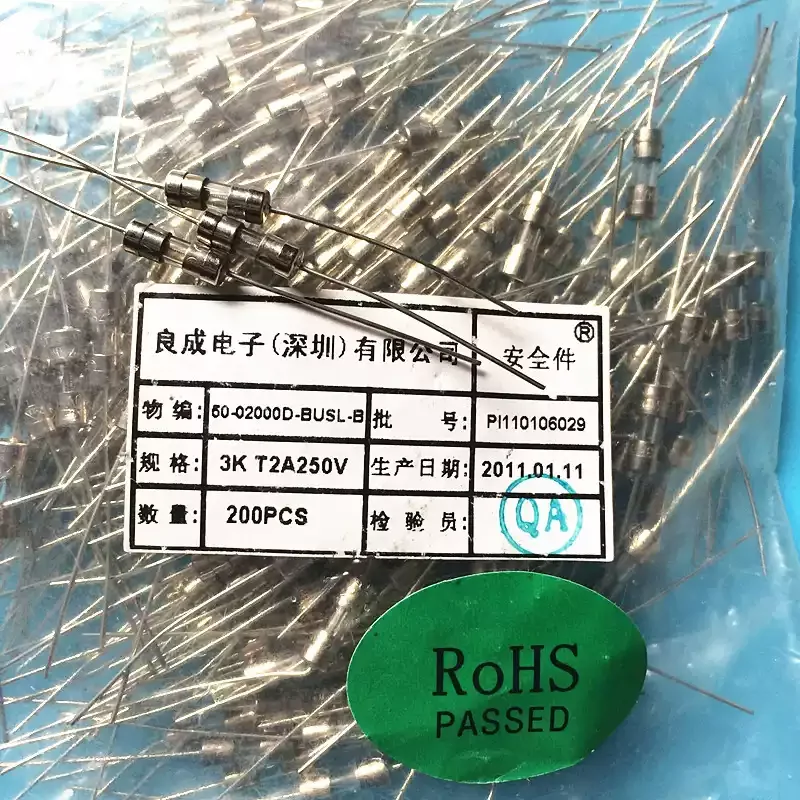 5-100pcs 3.6 * 10 double hat with pin glass fuse power fuse T2A250V slow melting fuse tube