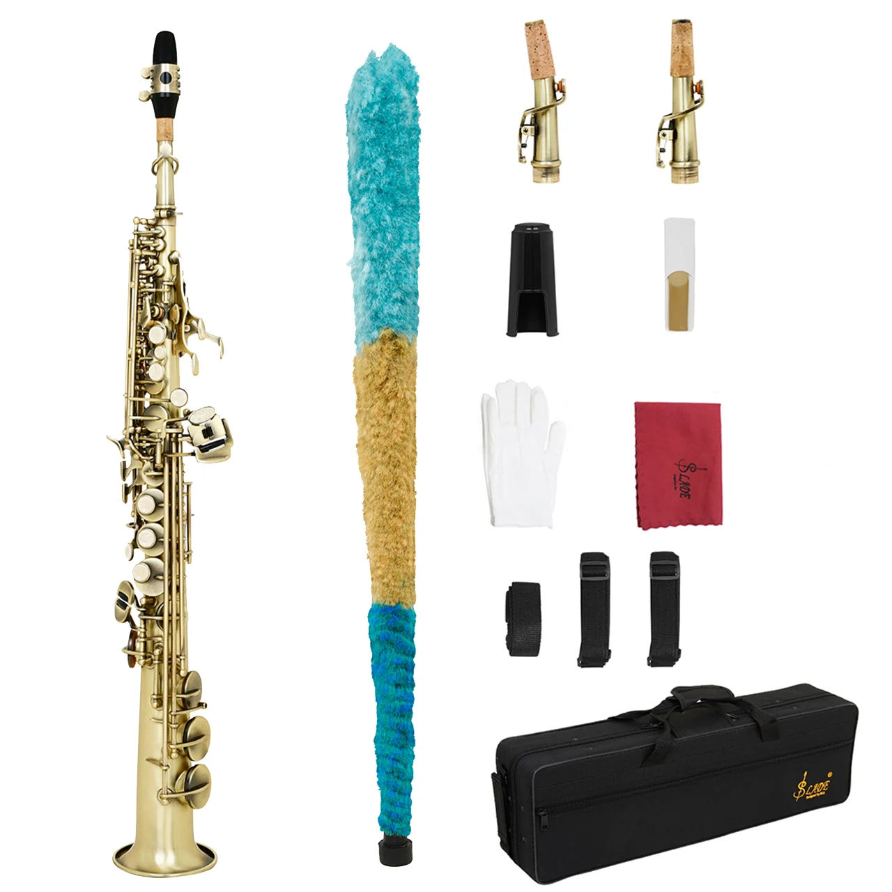 Wholesale Red High Pitched Saxophone Straight Tube Down B-Tone Bronze Tube Body White Shell Button Blue Antique