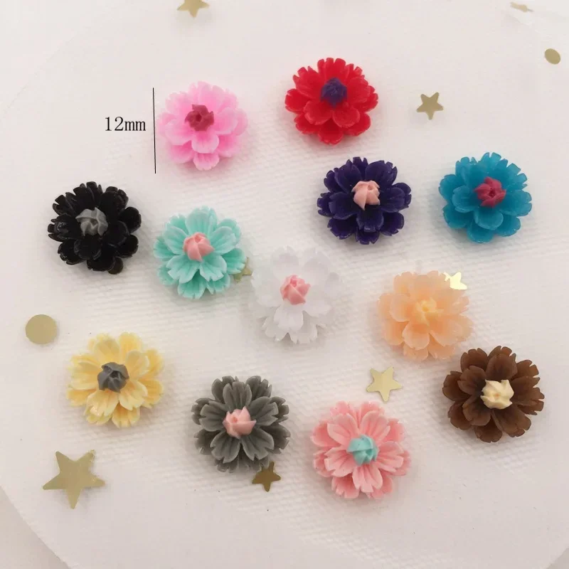 New 60pcs Resin 12mm Colorful 3D Flower Flatback Stone Scrapbook Wedding DIY Ornaments Applique Crafts G42