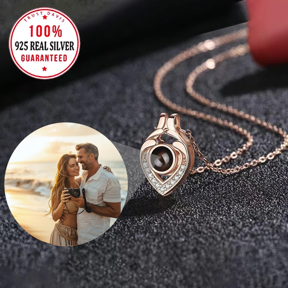 S925 Silvery Custom Color Picture Projection Necklace Hold In Hand Pendant For Mom Girlfriend 2025 Hot Valentine Romantic Gifts