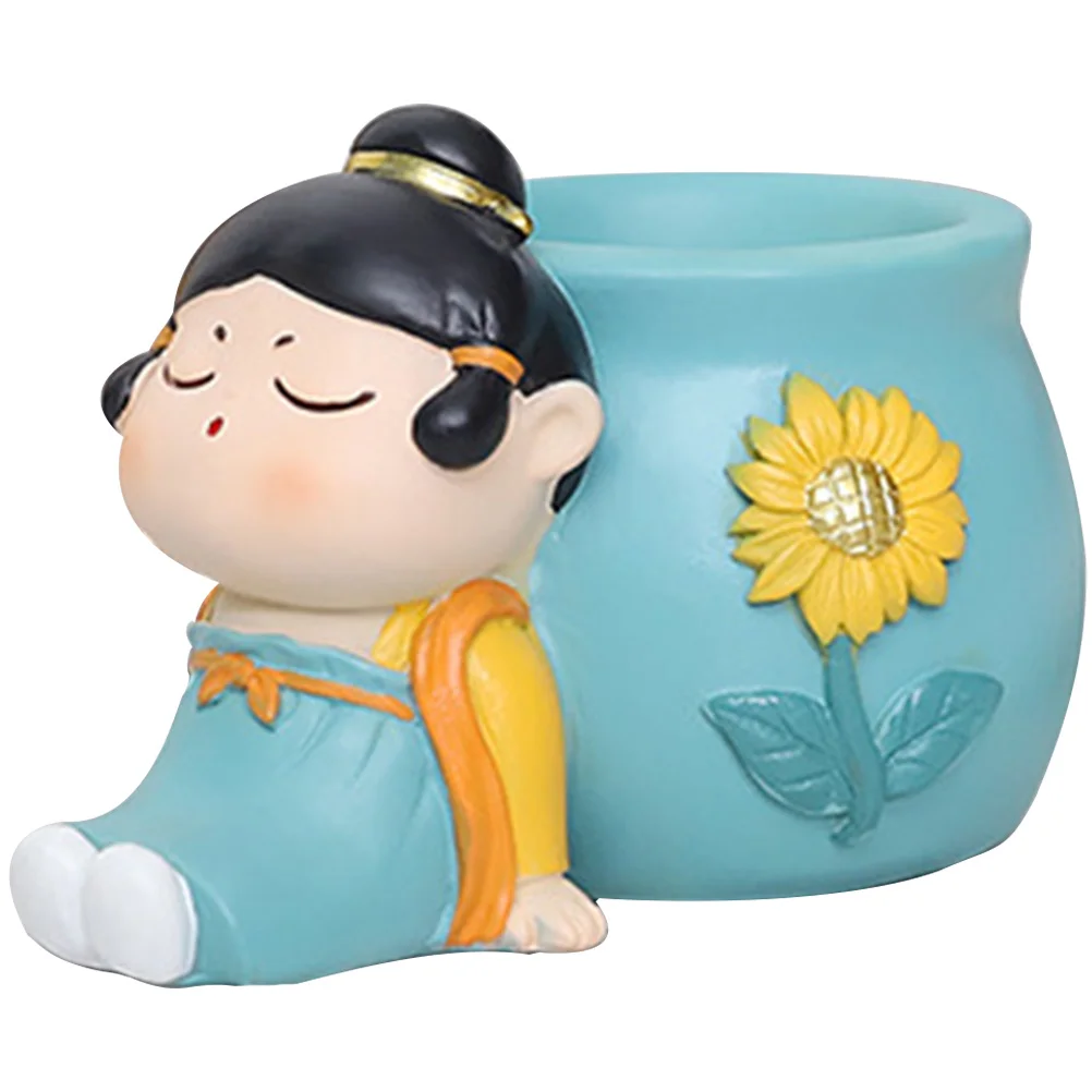 

Character Design Pen Holder Vintage Decorative Desktop Storage Multi-Function Cartoon Resin Pencil Cup Organizer for Office