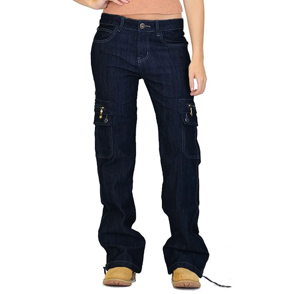 Women Destoryed Flare Jeans Button Wide Leg Denim Cargo Pants Jeans Joggers Women Harem Pants Parachute Pants Trousers Women