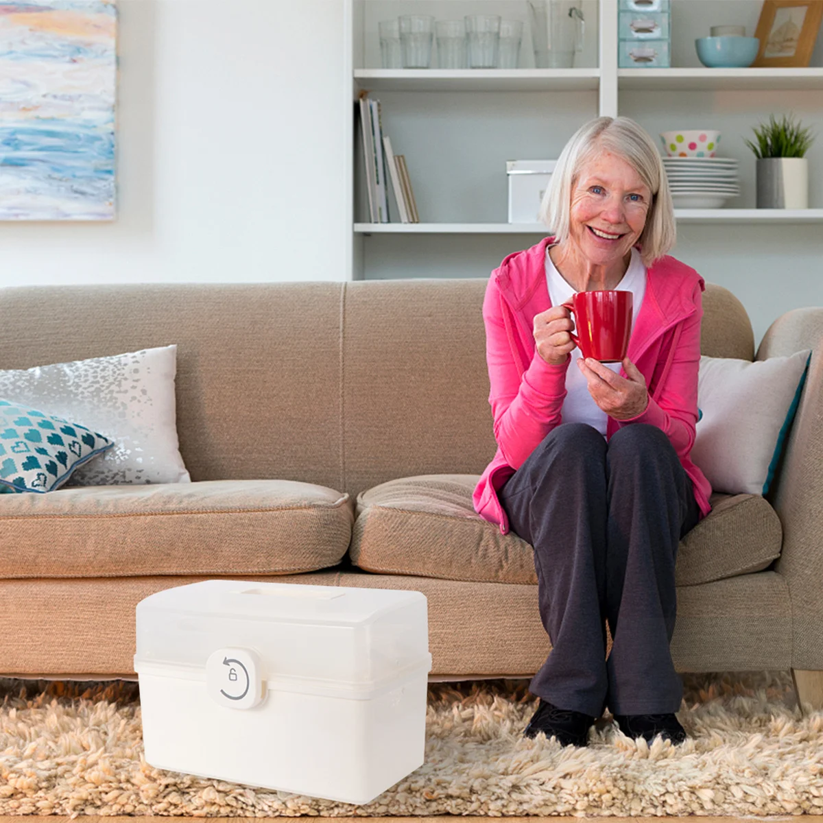 صندوق دواء محمول حقيبة تخزين بلاستيكية عالية الجودة مع مقبض وإبزيم قابل للدوران لمنظم الإسعافات الأولية في الهواء الطلق للمنزل #3